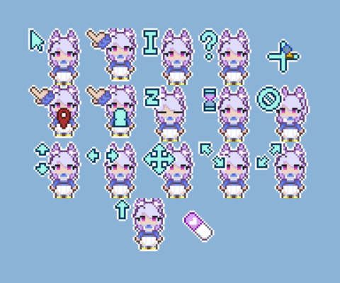 Vorschau des Hanae Cursor-Sets mit verschiedenen Pixel-Art-Cursors